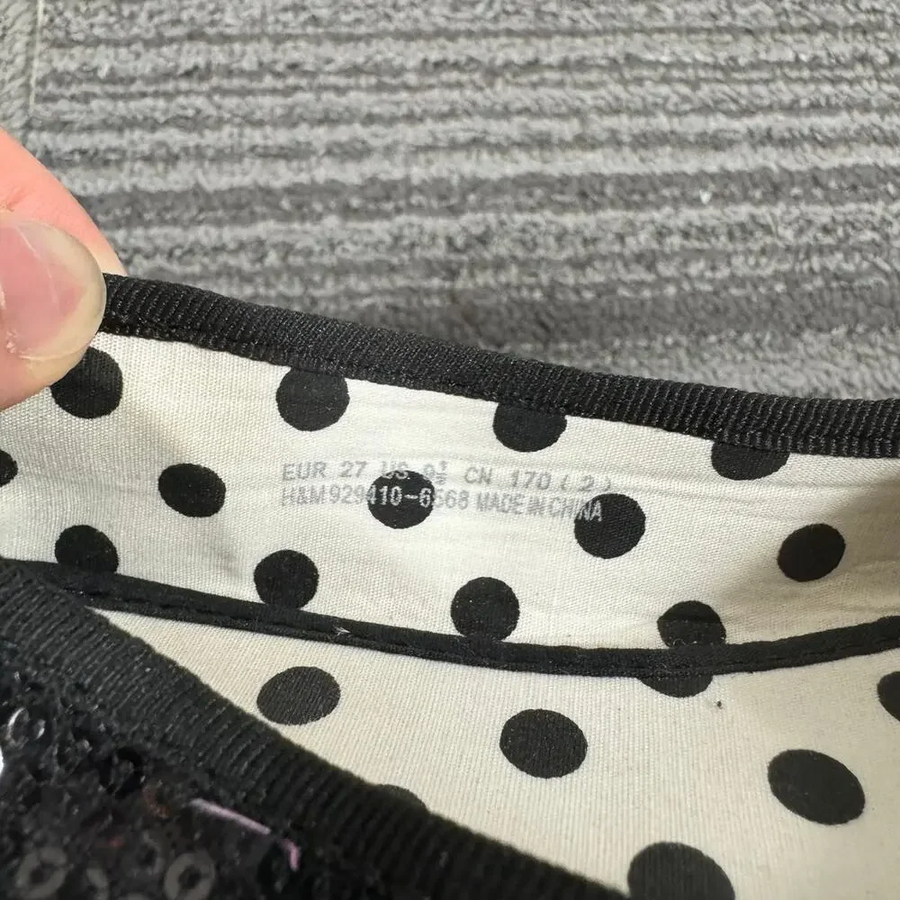 Kids Black Sequin Ballet Flats with Velvet Bow | Size 9.5